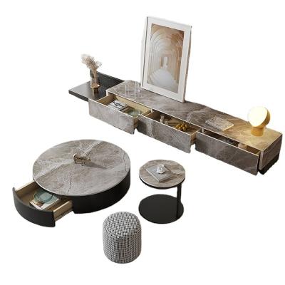 中国 Modular Modern Living Round Coffee Table With Texture Marble And Multi Layer Solid Wood Veneer 販売のため