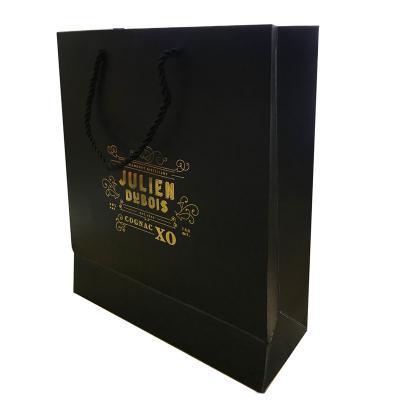 China Matte Luxury Gold Foil Logo New Black High Quality Hot Recyclable Custom Paper Bag Art Paper Handle Gift Shopping Bags With Rope for sale