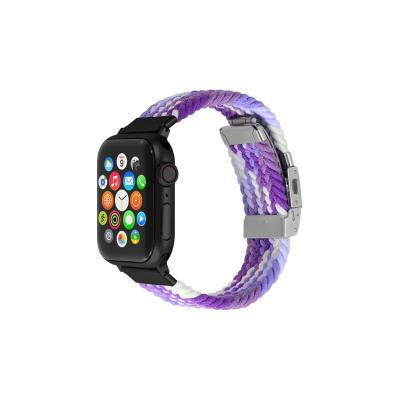 China Grape Elastic Nylon Braided Purple 38/40/41 mm Black Connector Braided Nylon Watch Band Metal Buckle Replacement Straps For AppleWatchSeries7654321SE for sale