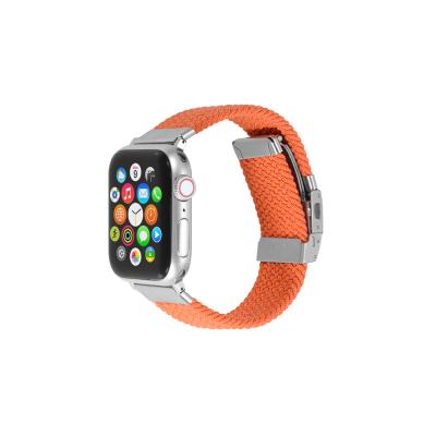 China Electro Braided Nylon Elastic Optical 38/40/41 mm Orange Silver Connector Braided Nylon Watch Band Metal Buckle Replacement Fasteners For AppleWatchSeries765SE for sale