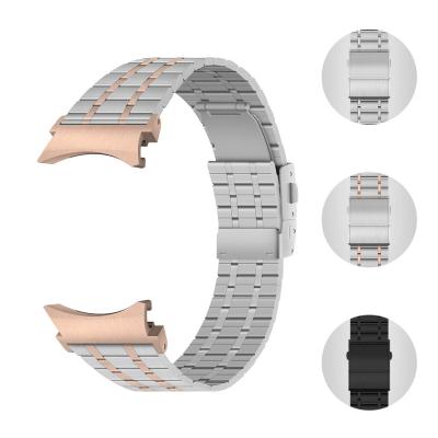 China Stainless Steel Silver-Rose Gold Stainless Steel Five Beads Loop Replacement Mesh Straps Watch Band For Samsung Galaxy Watch 4 for sale