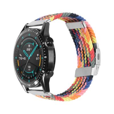 China 22mm Colorful Braided Nylon Elastic Silver Connector Braided Quick Release Nylon Watch Band Adjust Metal Buckle Replacement Fasteners For Samsung Universal for sale