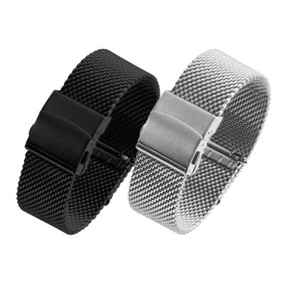 China 304 Stainless Steel 20mm Black Silver 304 Stainless Steel 0.8mm Wire Diameter Mesh Milanese Loop Replacement Straps For Samsung Universal Watch Band for sale