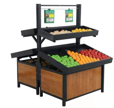 China Supermarket Single Sided Wooden Shelf Fruit Vegetable Display Rack for sale