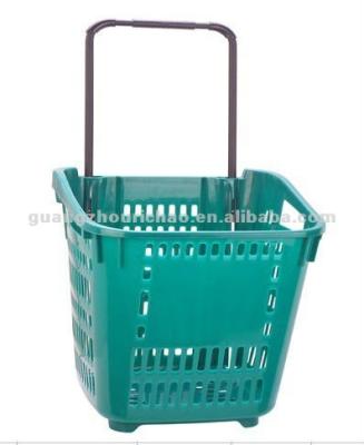 China Top plastic red plastic shopping basket with wheels for older daily life shopping, rolling basket for sale