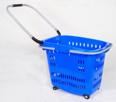 China With Bars And Wheels Plastic Shopping Basket Rolling Shopping Basket , Shopping Baskets With 4 Wheels for sale