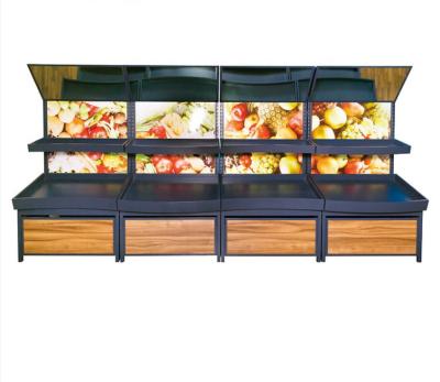 China Double-sided wooden supermarket fresh produce and fruit and vegetable display stand for sale