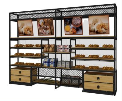 China Single Sided Wall Bakery Bread Display Cabinet Showcase With Lighting for sale