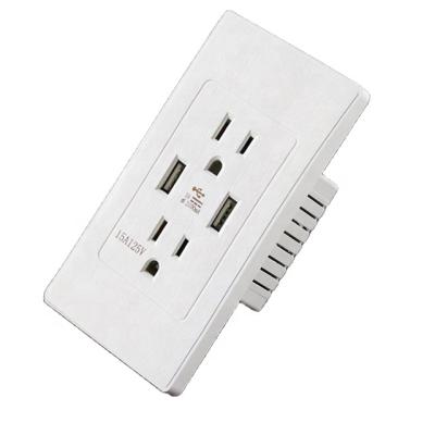 China Hotel Interior Ministry Guangzhou USA Two Holes Plug Double USB Two Wall Socket ETL Certificate Wholesale Standard Outlet 15A Dual Dual USB Charger With USB for sale