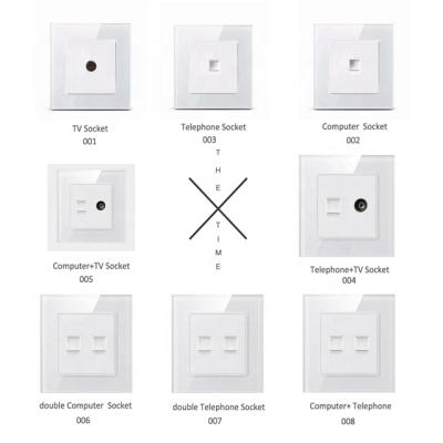 China Hot 86 Height Factory Head Office Network Data Cable Outlet UK Standard Wall Black White Glass Panel Computer Phone Socket for sale