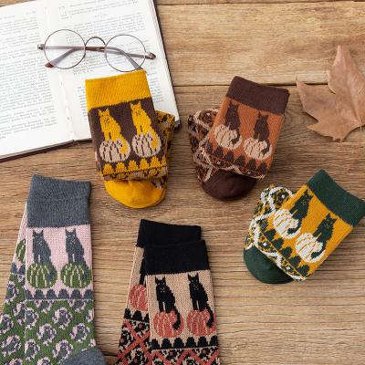 China Girls Cute Funny Breathable Fuzzy With Floral Wool Socks Cat Animal Sock For Women With Letter Calcetines for sale