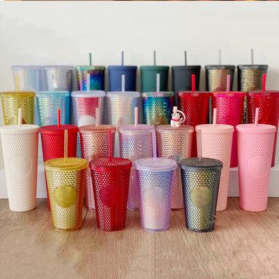 China 2021 Falls Sustainable Black And Gold Matte Studded Reusable Cool Color Changing Mugs Tumbler With Lid And Straw for sale