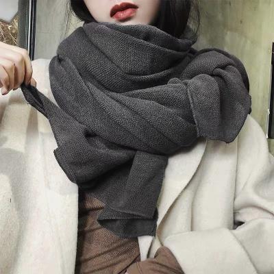 China Simple Korean Pure Color Knitted Woolen Scarf Thickened Winter Warm Soft Scarf for sale