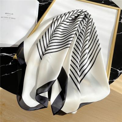 China Decorative Soft Square Striped Scarf Fashion Scarf Heat And Sun Protection Small Shawl Printed Scarf Female for sale