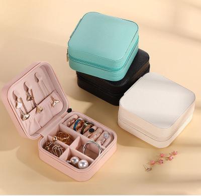 China Leather Jewelry Case Boxes Travel Portable Jewelry Box PU Leather Storage Earring Holder for sale