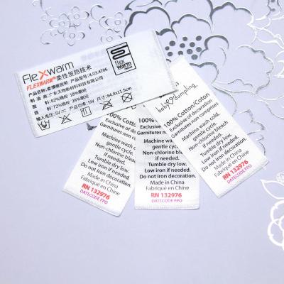 China Sustainable Custom Printed Apparel Wash Labels Woven Satin Weave Care And Wash Label Center Ply Center Fold Labels for sale