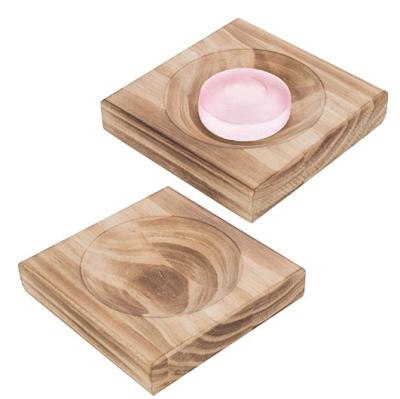 China China 6 x 6 inch Light Brown Rustic Craftsman Bathroom Wooden Soap Dish, Holder for Soap, Sponges, Scrubber, Set of 1 for sale