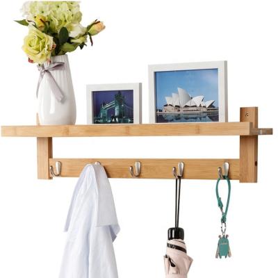 China China 4 Hook Wall Mounted Bamboo Wooden Coat Hook Rack With Top Storage Shelf For Bathroom for sale