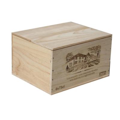 China Factory direct sale large capacity solid 6 handmade bottles of high quality wooden red wine box. for sale