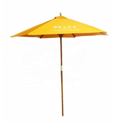 China Minimalist Round 2m Wooden Parasol With Single Color Canopy for sale