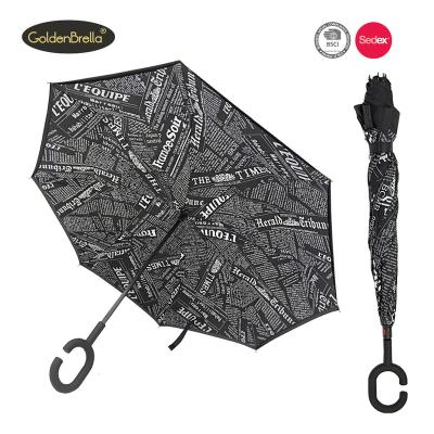 China New Invention Minimalist Umbrella Double Layer C Handle Inverted Reverse Umbrella With Logo Print for sale