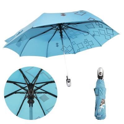 China Promotional Cheap Custom 3 Fold Automatic Windproof Umbrella With Logo Printing for sale