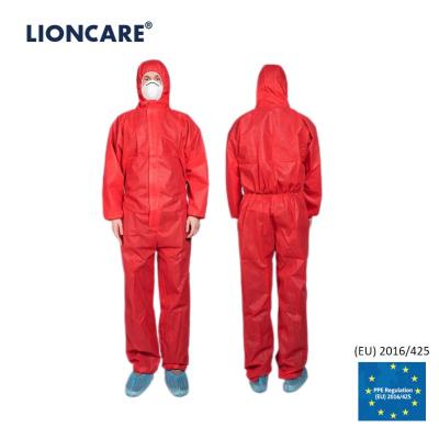 China C300 Industrial Type 5, 6 Fr SMS Disposable Protective Coverall For General Protection Red for sale