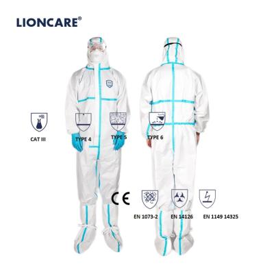 China Disposable Medical Care Occupational Safety Category III PPE Protective Suit Hazmat Suit Ppekit Personal Protective Coveralls for sale