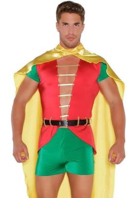 China Sexy Costumes Wholesale Spandex Satin  Red Green Yellow Boy Sidekick Costume with S to XL for sale