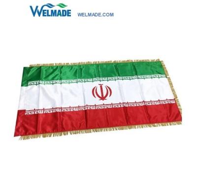 China FLYING High End Quality Satin Material Iran Country Flag With Fringe for sale