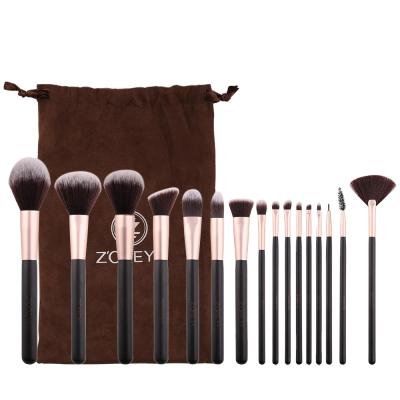 China Angular Blush Professional Make Up Brush 16 Pcs Wooden Handle Good qualtity With A Flocking Bag for sale