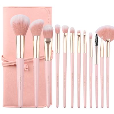 China Angular Blush ZOREYA 12 Pcs 2020 Makeup Brush With Bag Pink Makeup Brush Set for sale