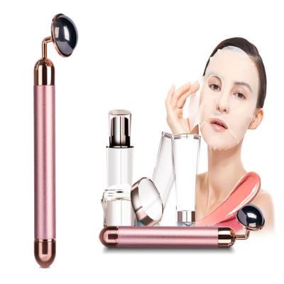 China Electric Vibrating Massage Tool Facial Massager Rose Quartz Jade Face Scraping Roller For Skin Care Face Lifts Roller Massage for sale