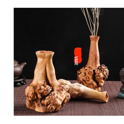 China China Stunning Artcrafts Natural Thuja Plicata Wood Flower Vase For Table Decoration for sale