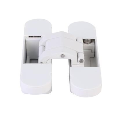 China Modern 60kg Heavy Duty 3D Zinc Alloy H Shape Adjusting 180 Degree White Concealed Hinge To Wooden Door for sale