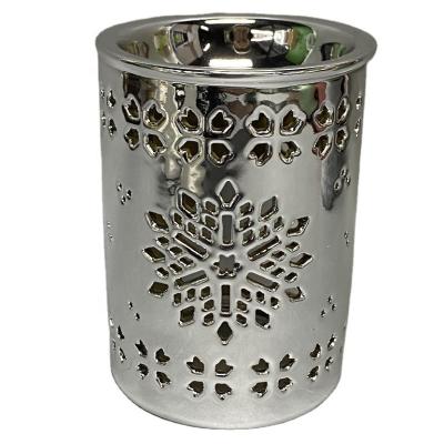 China Europe Porcelain Shiny Silver Plated Christmas Snowflake Oil Burner for sale