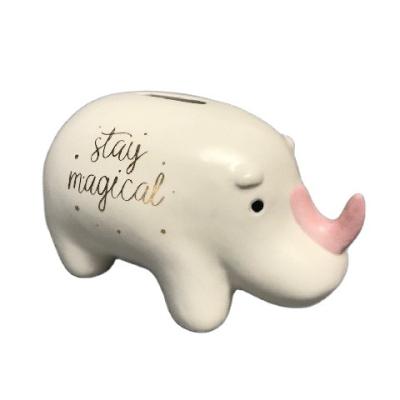 China Hot Selling Ceramic Money Banks Rhinoceros Decoration Home Dolomite Coin Money Bank Coin Box for sale