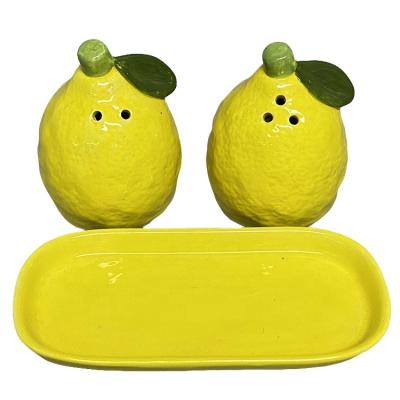 China Daily Decoration Table Items Supply Items Dolomite Lemon Salt and Salt and Pepper Dish 3 Set for sale