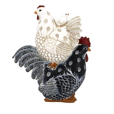 China People Art Polyresin Cock and Hen Animal Desktop Home Decoration for sale