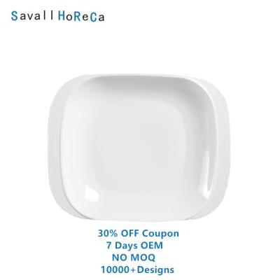 China Savall 7DaysOEM Wholesale Ceramic White Square Dinner Dish Star Hotel Restaurant Bar Rectangle Dinner Dish Set Viable for sale