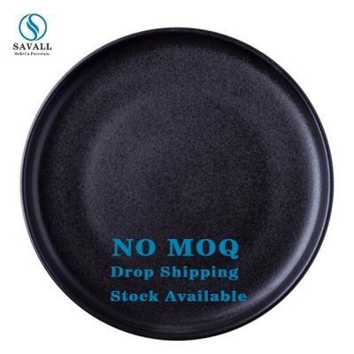 China Sustainable Savall HoReCa Logo Printing Black Round Ceramic Restaurant Dinner Plate Ceramic Dishes Set Black Porcelain Dishes Restaurant for sale