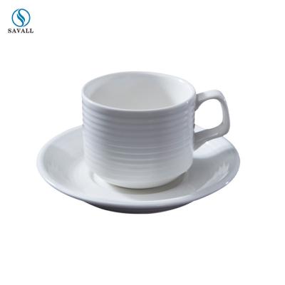 China Savall HoReCa Viable White Stackable Ceramic Coffee Cup Set For Hotel Restaurant Office Tea Milk Cup Set Juice Milk Cup Ceramic Saucer for sale