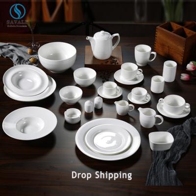 China New Savall HoReCa OEM 32pc Viable White Ceramic Dinnerware Set Bone China Dinnerware Sets OEM Porcelain Dinner Set Hotel Restaurant for sale