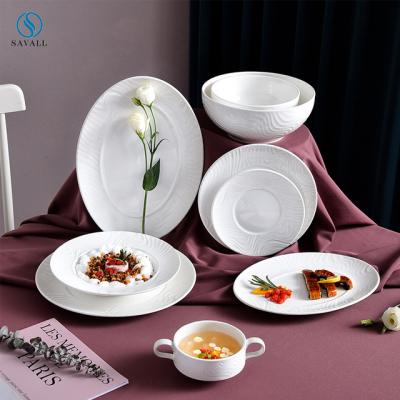 China Sustainable Modern Savall HoReCa OEM Round Relief Dennerware Dish ODM Modern Dinnerware Set Ceramic Bowl Dish Bowl Dish For Restaurant for sale