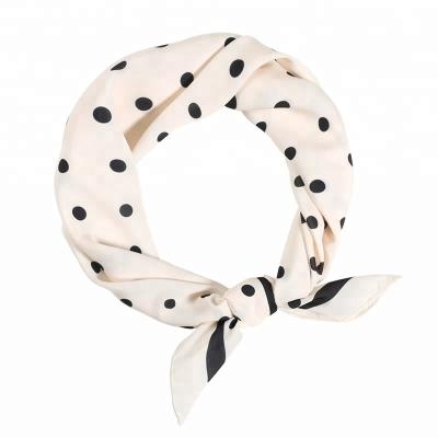 China Custom Printing Square Neck Classic Black Dots Square Satin Scarf for sale