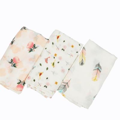 China Hot sale 3pcs anti-pilling package 60%bamboo 40% organic cotton print baby muslin wrap blanket for sale