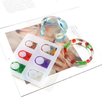 China Viable Large Size Bracelet Set Square Epoxy DIY Ring Silicone Mold 3 Ring Mold Resin Glue Set Head Bracelet Package for sale