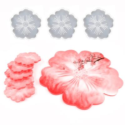 China DIY Wine Cup Holder Mold Plate Sakura Coaster Mold Epoxy Resin Viable Resin Silicone For Craft Tall Tray Mold for sale