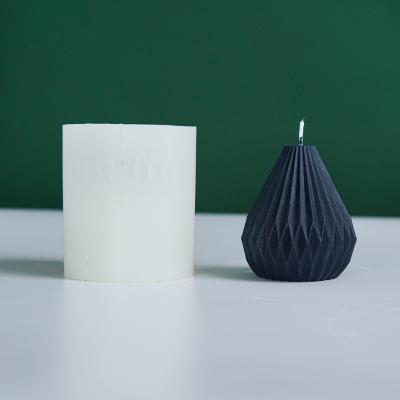 China New Viable Geometric Line Pear Shaped Stripe Candle Silicone Mold DIY Tapered Candle Mold for sale