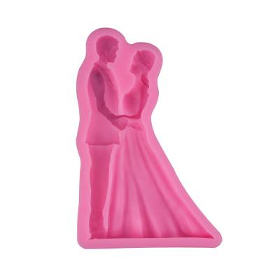 China 3D Viable Bride and Groom Silicone Cake Mold Wedding Smoother Fondant Cake Decorating Tools Chocolate Pastry for sale